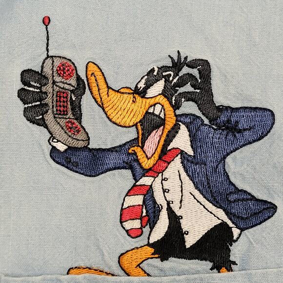 Vintage 90s Looney-Tunes Duffy-Duck Shirt M/L 22x29 Faded Blue - Picture 16 of 16